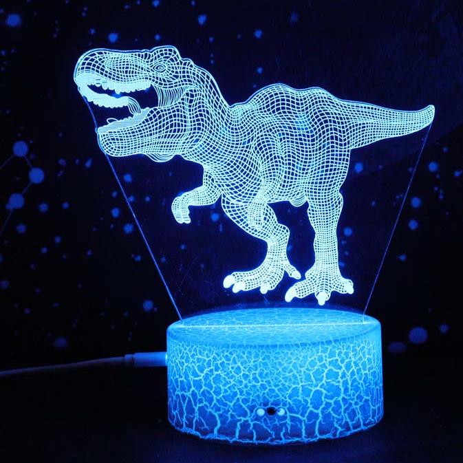 3D Optical Illusion Night Lamp - Kiddi Craze - Dinosaur in blue