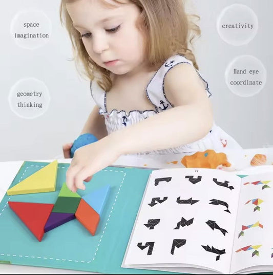 Magnetic Tangram Book - Kiddi Craze - Skills Learning -Geometry thinking, Creativity, Hand-eye Coordination and Space Imagination 